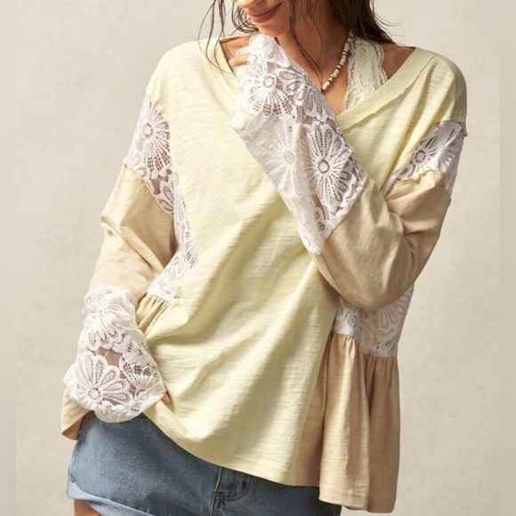 Women's Cream and Tan Lace Top - Picture 6 of 9